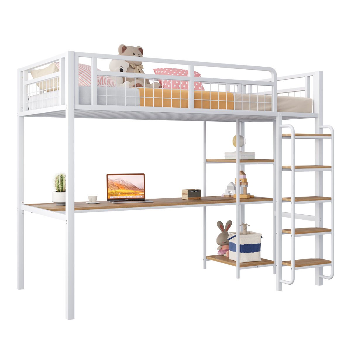 Cama de criança,cama alta de metal 90x200 cm,branco