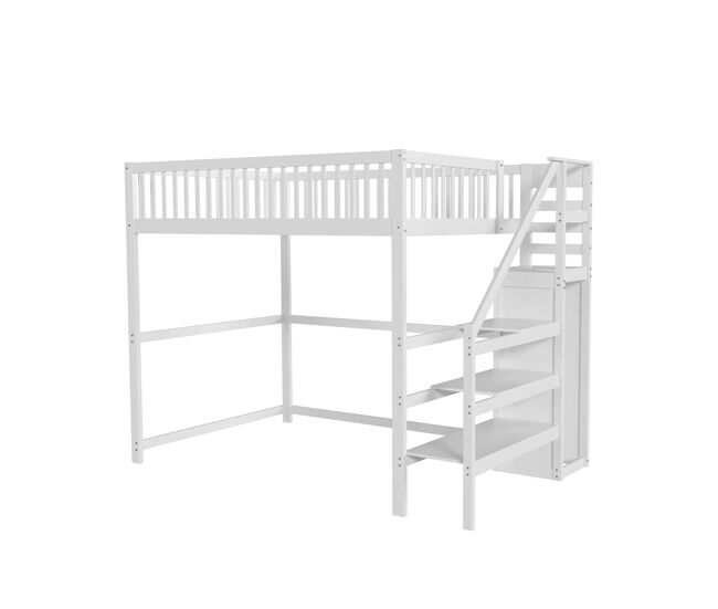 Cama de criança,cama alta de madeira maciça 140x200 cm,branco