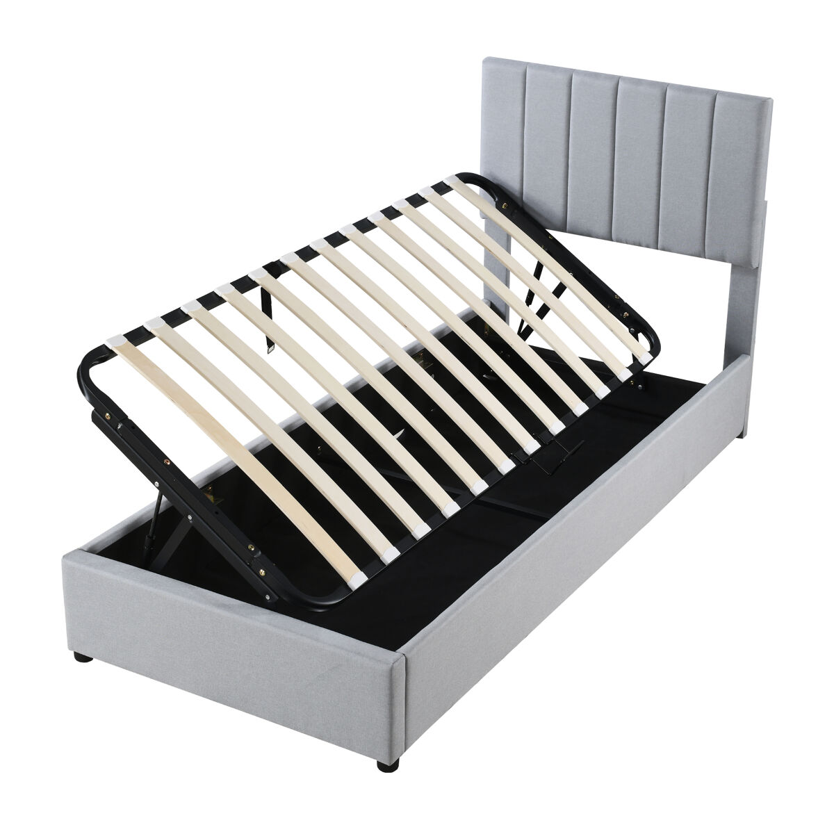 Cama de criança,cama de solteiro de linho 90x200 cm com armazenamento,cinza