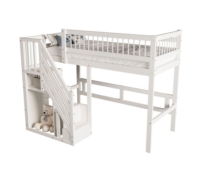 Cama de criança,cama alta de madeira maciça 90x200 cm,branco