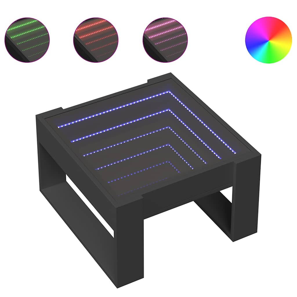 Mesa de centro, mesa baixa, luzes led infinity 50x53x30 cm preto