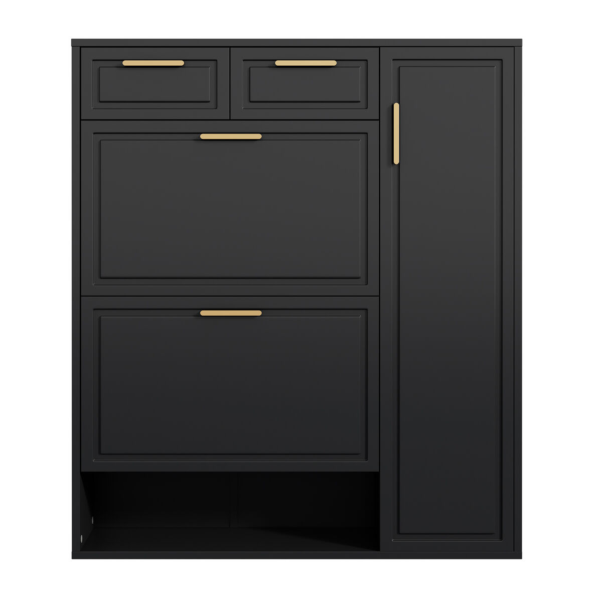 Sapateira de painel de partículas com 1 porta e 2 tabuleiros,preto