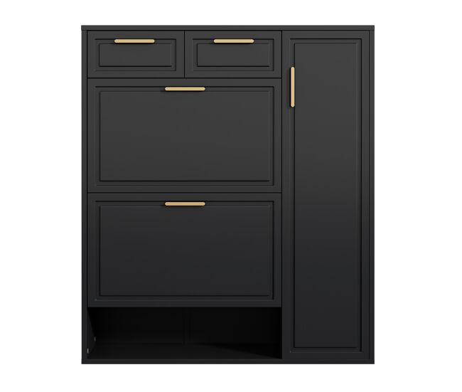 Sapateira de painel de partículas com 1 porta e 2 tabuleiros,preto