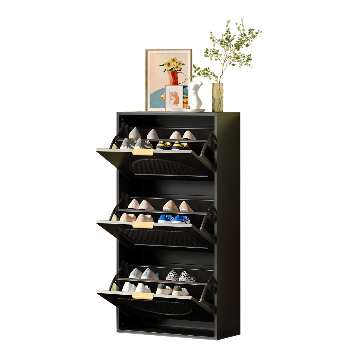 Sapateira de mdf com 3 tabuleiros,preto