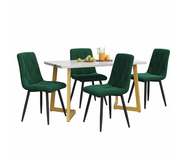 Conjunto de sala de jantar 117x68cm - mesa retangular com 4 cadeiras - tecido twill verde escuro - pernas douradas