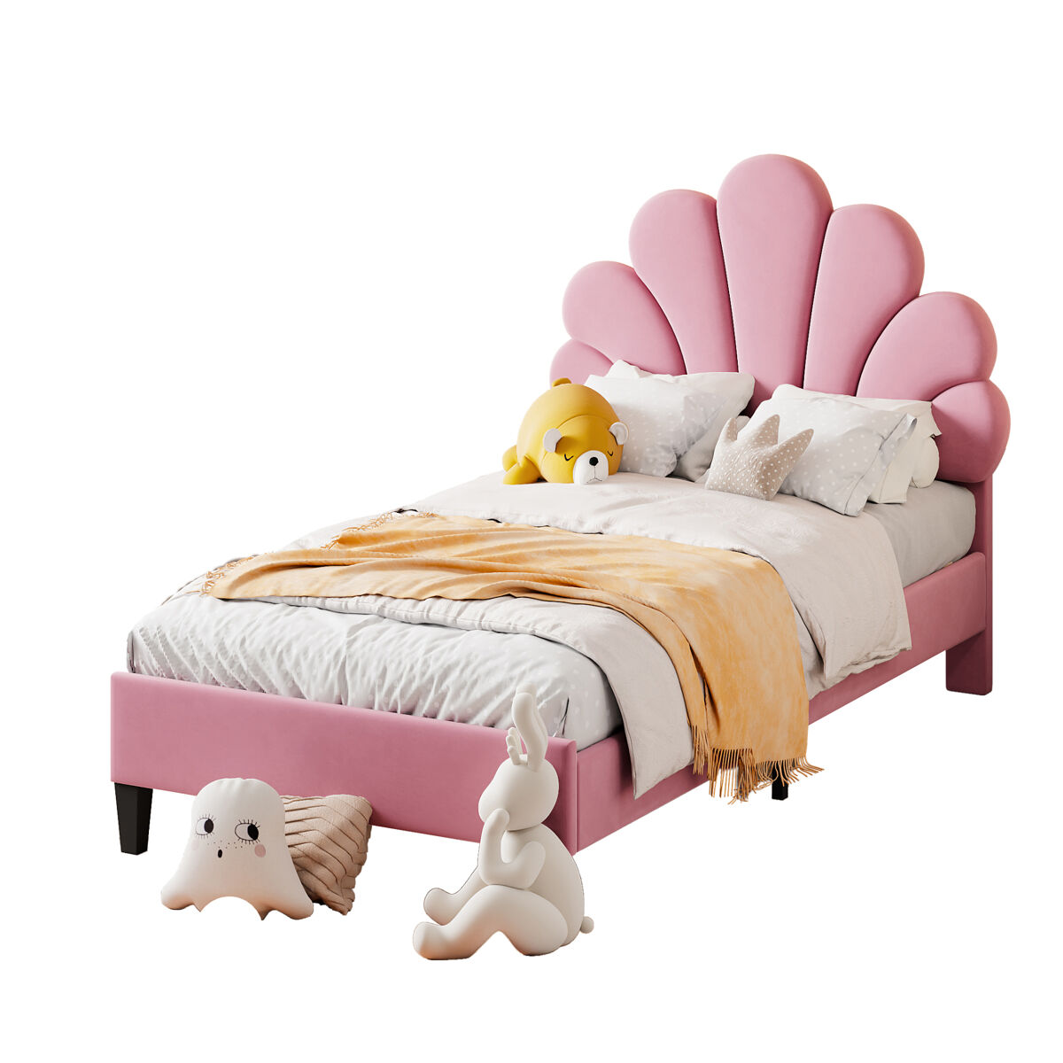 Cama de criança,cama de solteiro de veludo 90x200 cm,rosa