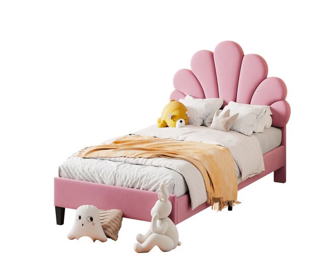 Cama de criança,cama de solteiro de veludo 90x200 cm,rosa
