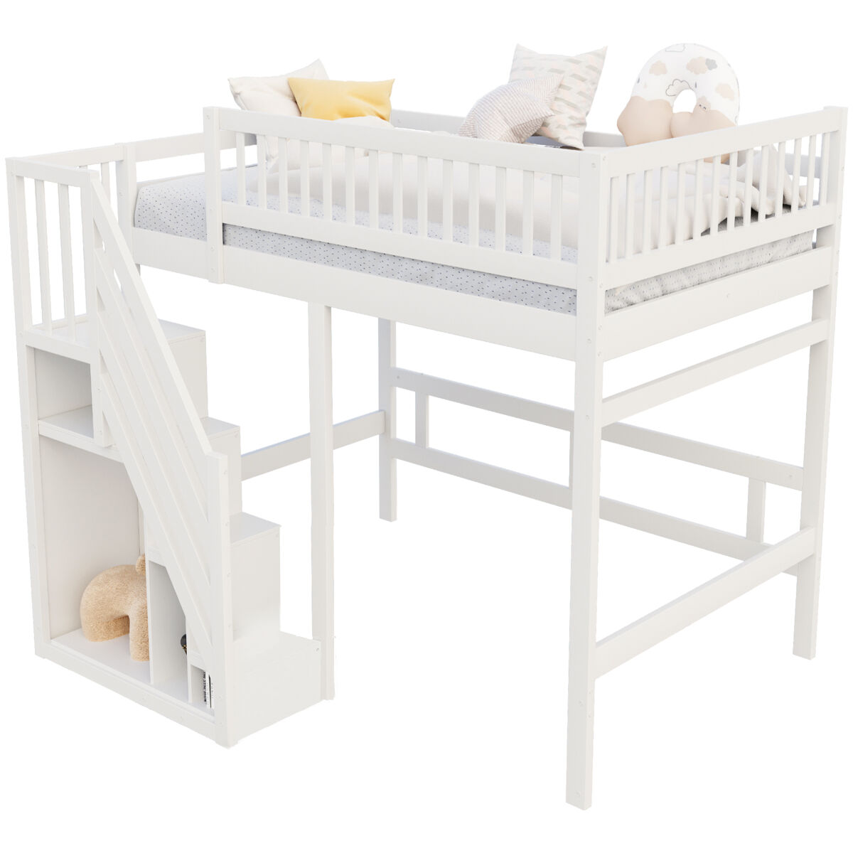 Cama de criança,cama alta de madeira maciça 140x200 cm,branco