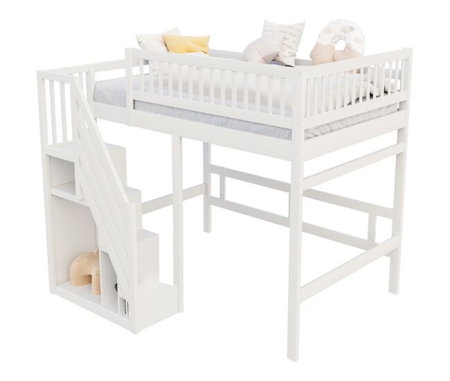 Cama de criança,cama alta de madeira maciça 140x200 cm,branco