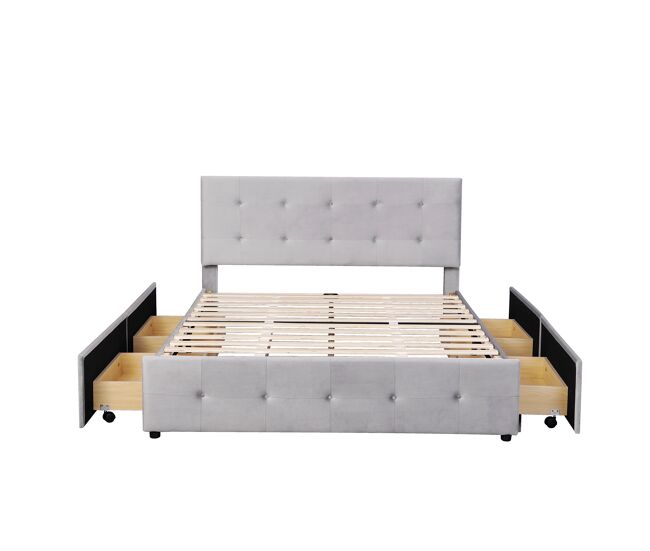 Cama de criança,cama de casal de veludo 140x200 cm,cinza