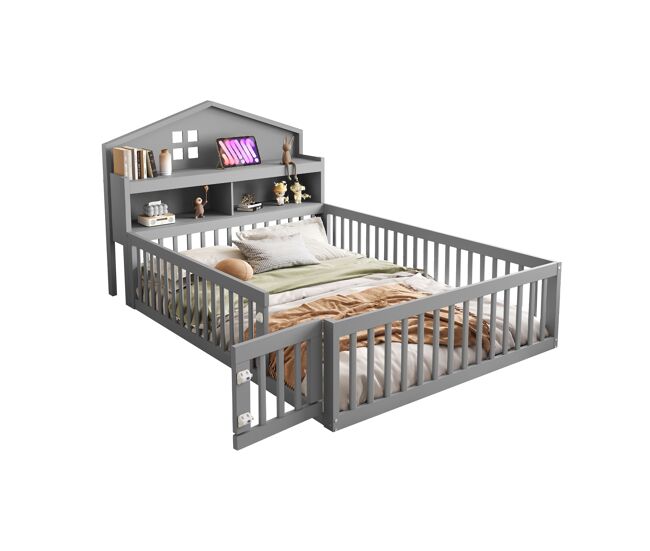 Cama de criança,cama de casal de madeira maciça 140x200 cm,cinza