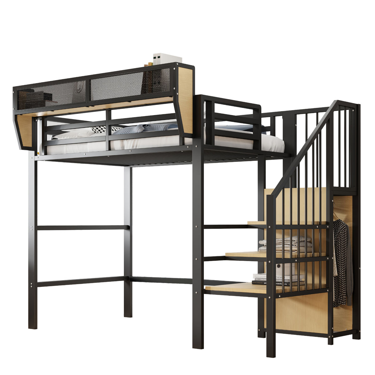 Cama de criança,cama alta de metal 90x200 cm,preto