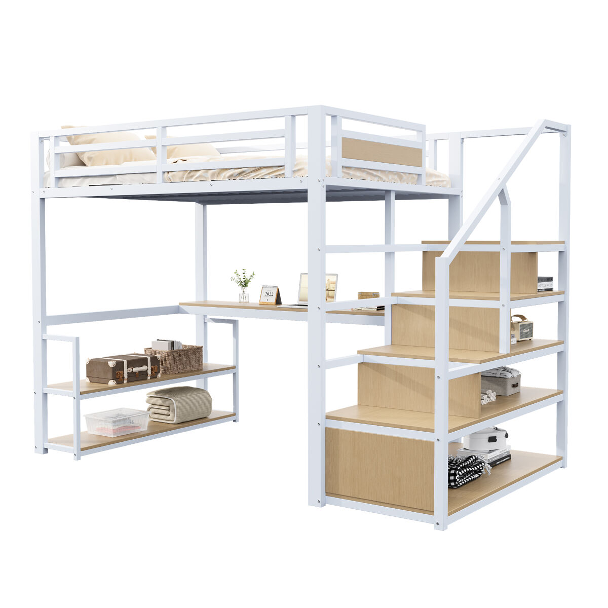 Cama de criança,cama alta de metal 140x200 cm,branco