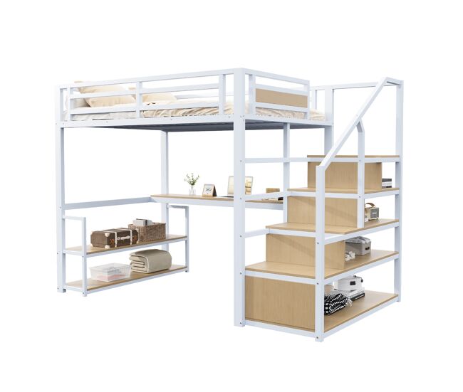 Cama de criança,cama alta de metal 140x200 cm,branco