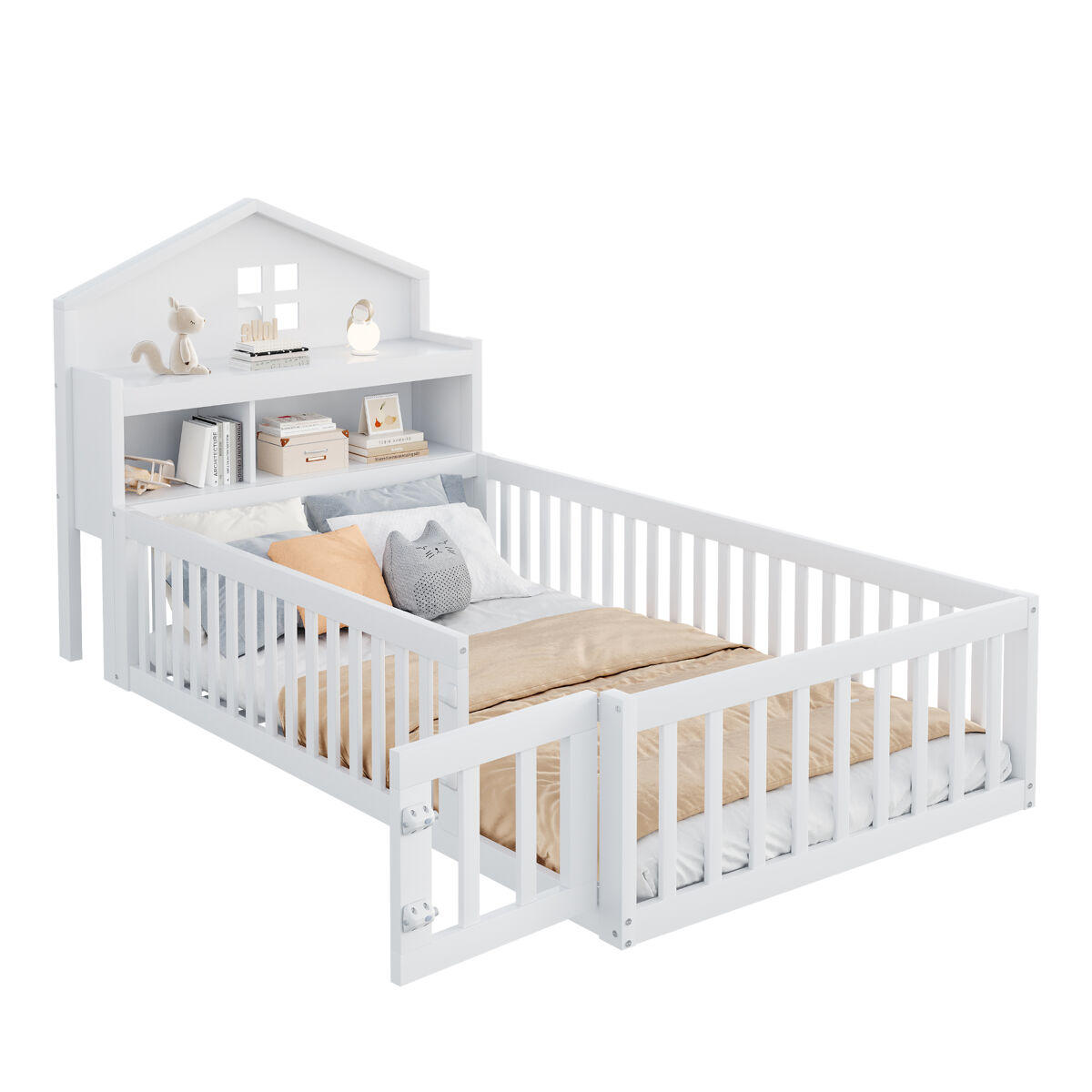 Cama de criança,cama de solteiro de madeira maciça 90x200 cm,branco