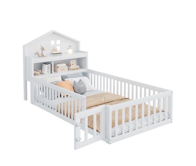 Cama de criança,cama de solteiro de madeira maciça 90x200 cm,branco