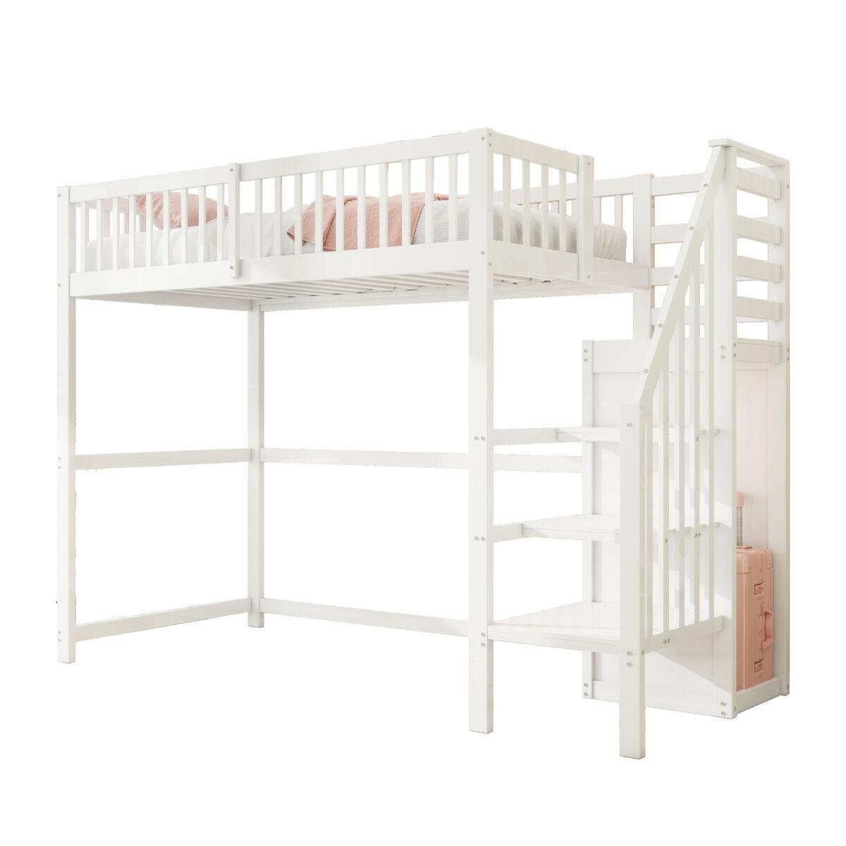 Cama de criança,cama alta de madeira maciça 90x200 cm,branco