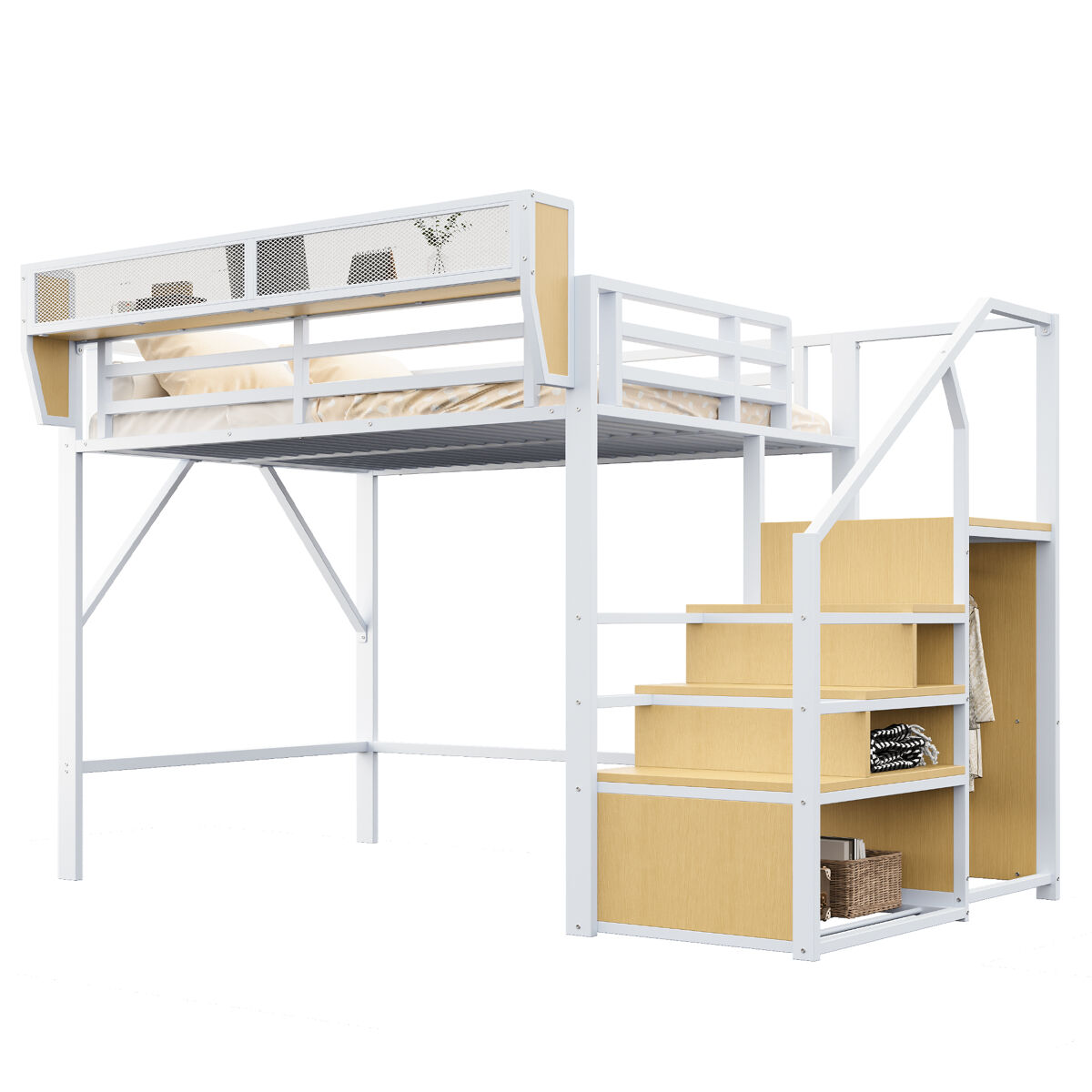 Cama de criança,cama alta de metal 140x200 cm,branco