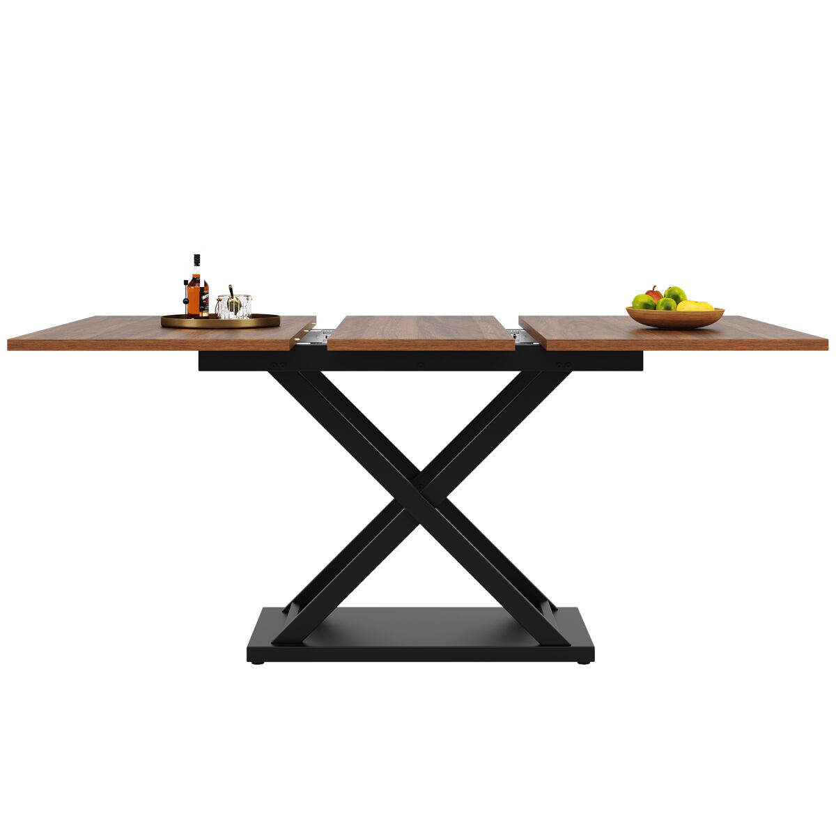 Mesa de jantar retrátil - mdf e metal - tampo com efeito de grão de madeira - castanho