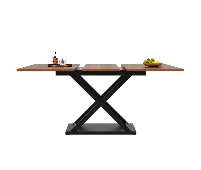 Mesa de jantar retrátil - mdf e metal - tampo com efeito de grão de madeira - castanho