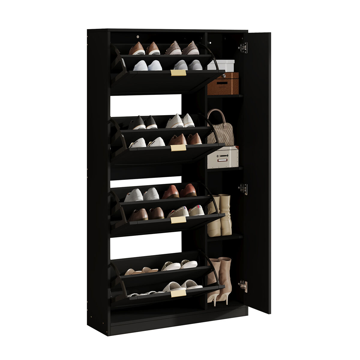 Sapateira de painel de partículas com 4 tabuleiros,preto