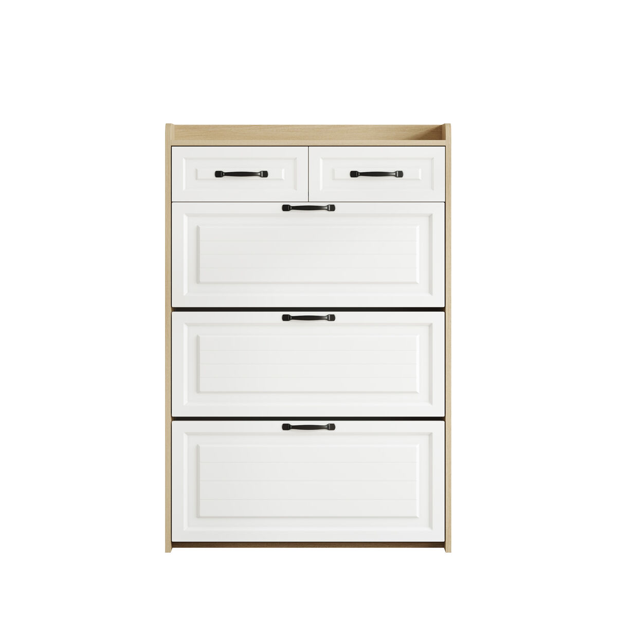 Sapateira de painel de partículas com 3 tabuleiros,natural+branco