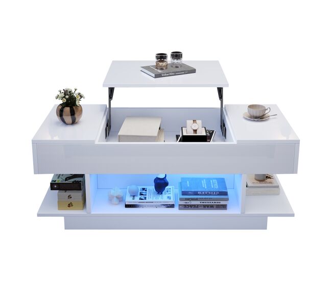 Mesa de centro elevável 98x45x40 cm - sofá com mesa elevável, 2 armários dobráveis, led, branco