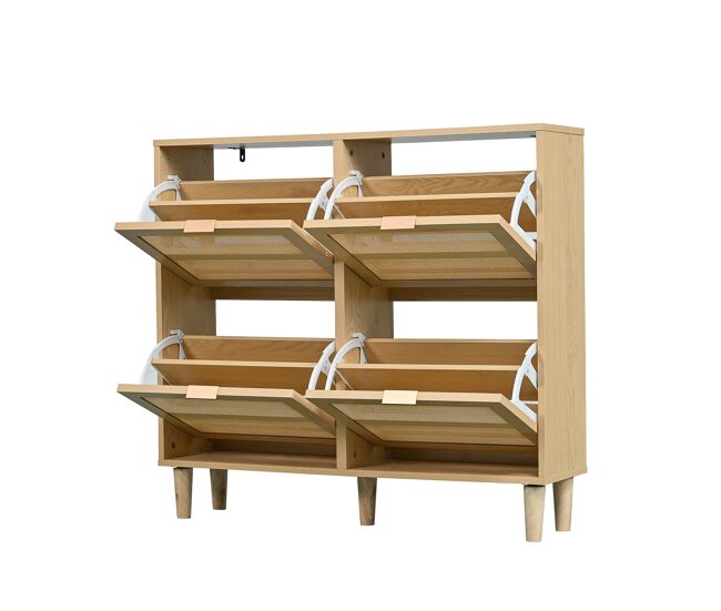 Sapateira de painel de partículas com 4 tabuleiros,natural