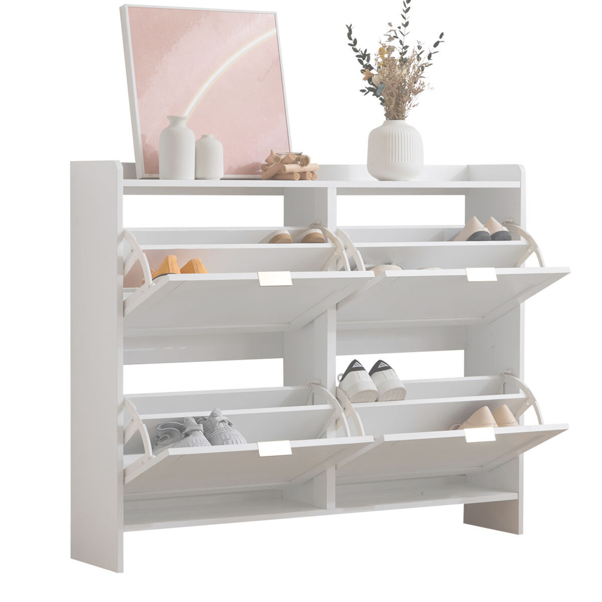 Sapateira de painel de partículas com 4 tabuleiros,branco