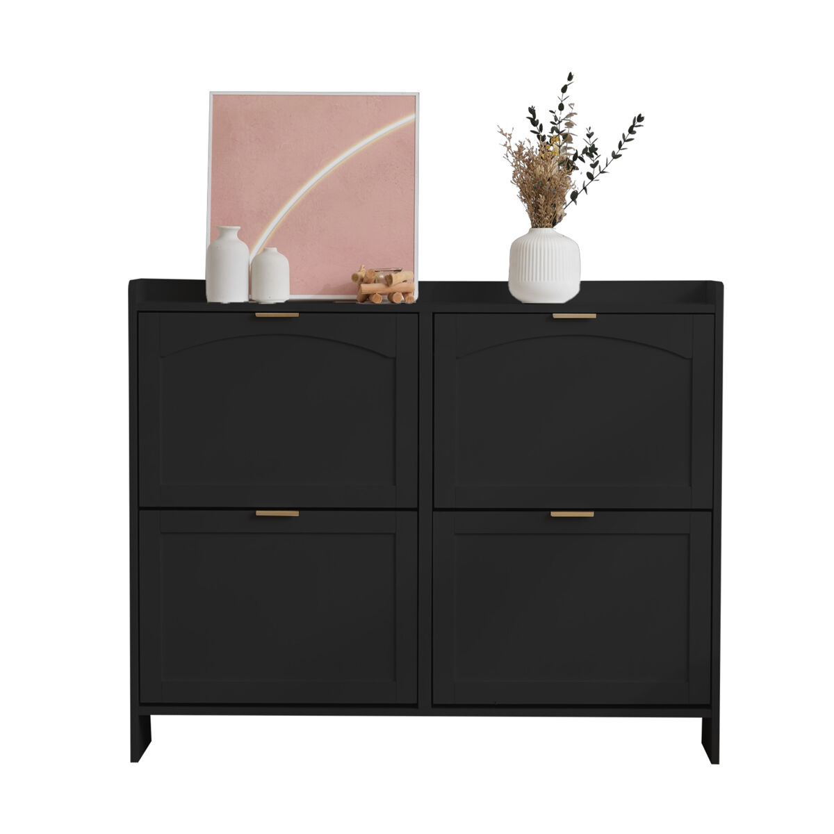 Sapateira de painel de partículas com 4 tabuleiros,preto