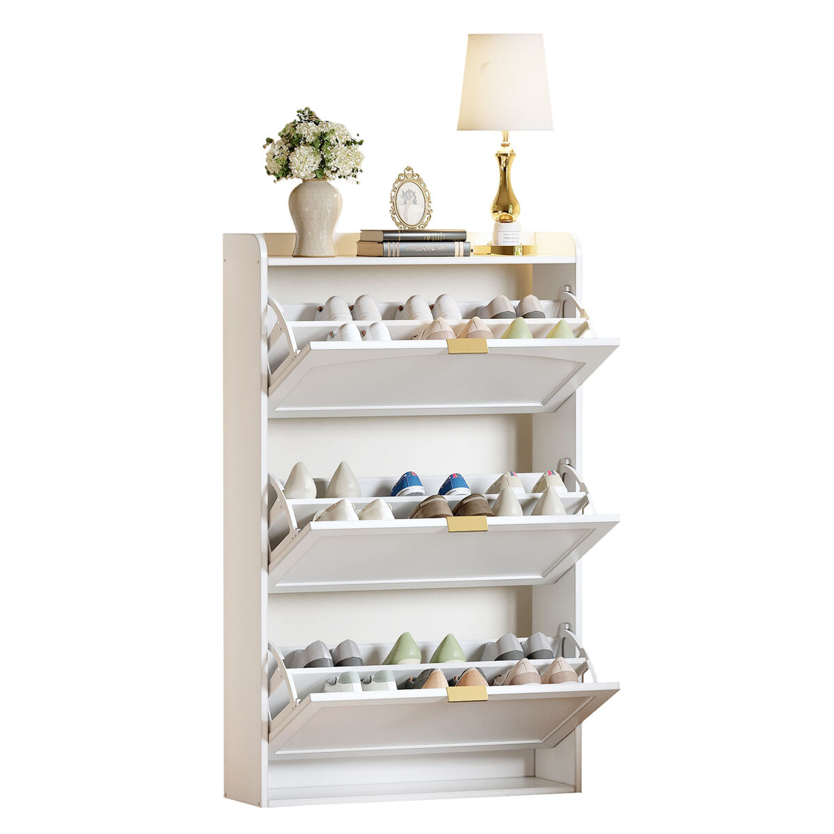 Sapateira de mdf com 3 tabuleiros,branco