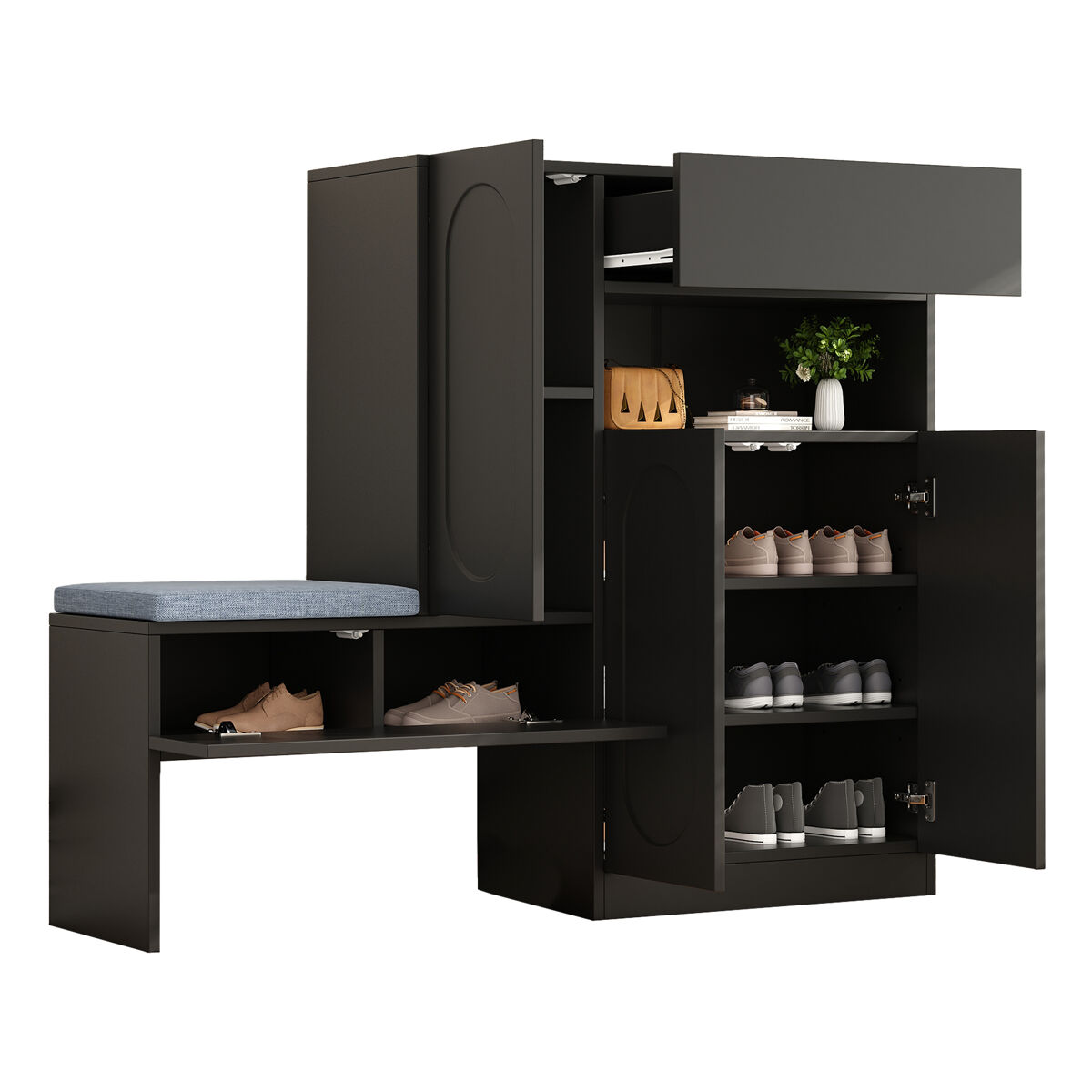 Sapateira de painel de partículas com 3 portas,preto