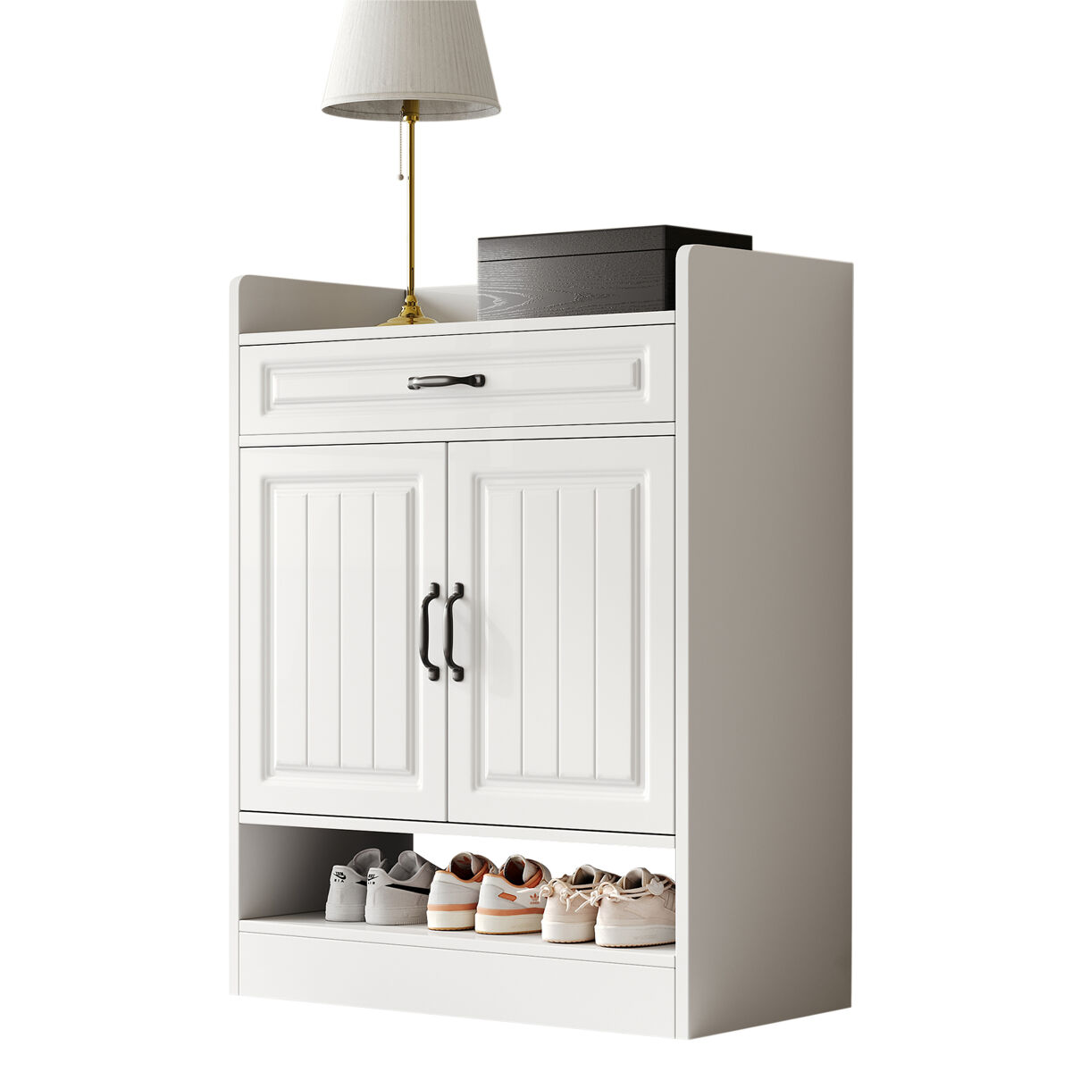 Sapateira de painel de partículas com 2 portas,branco