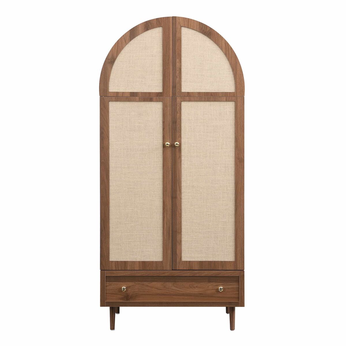 Armário elegante com portas de tecido e gaveta - aparador - madeira, pés de madeira estáveis, armazenamento prático para roupas e acessórios