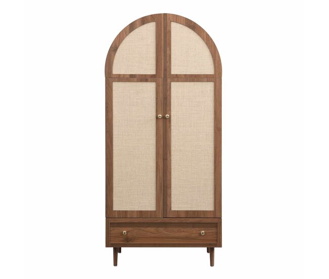Armário elegante com portas de tecido e gaveta - aparador - madeira, pés de madeira estáveis, armazenamento prático para roupas e acessórios