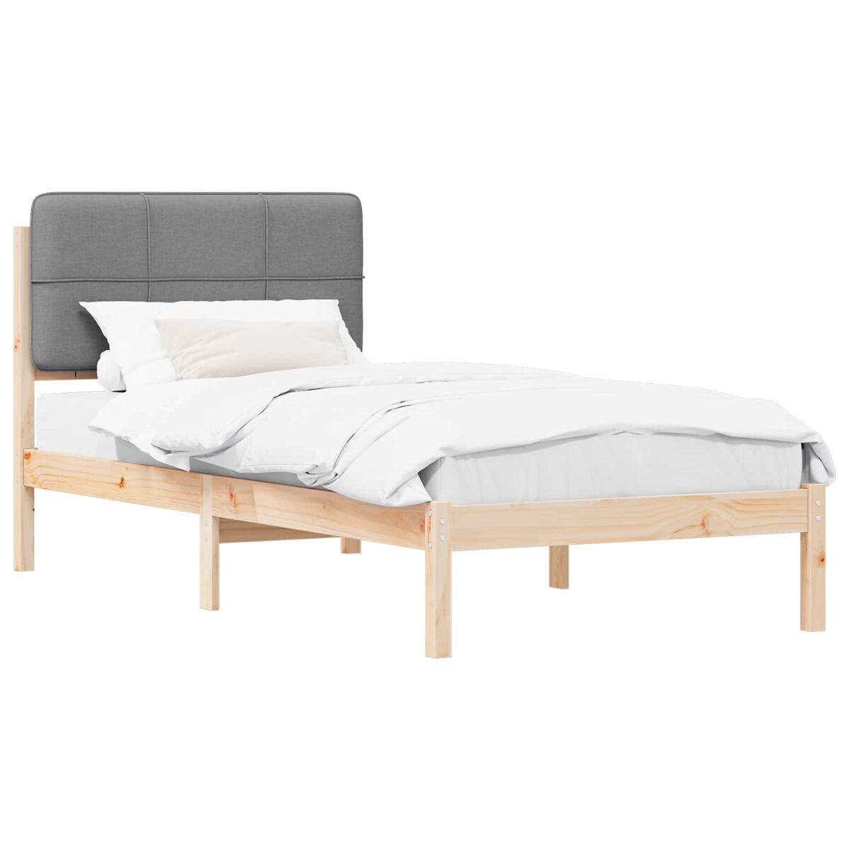 Estrutura de cama de solteiro simple com cabeceira estofada cinzento-claro