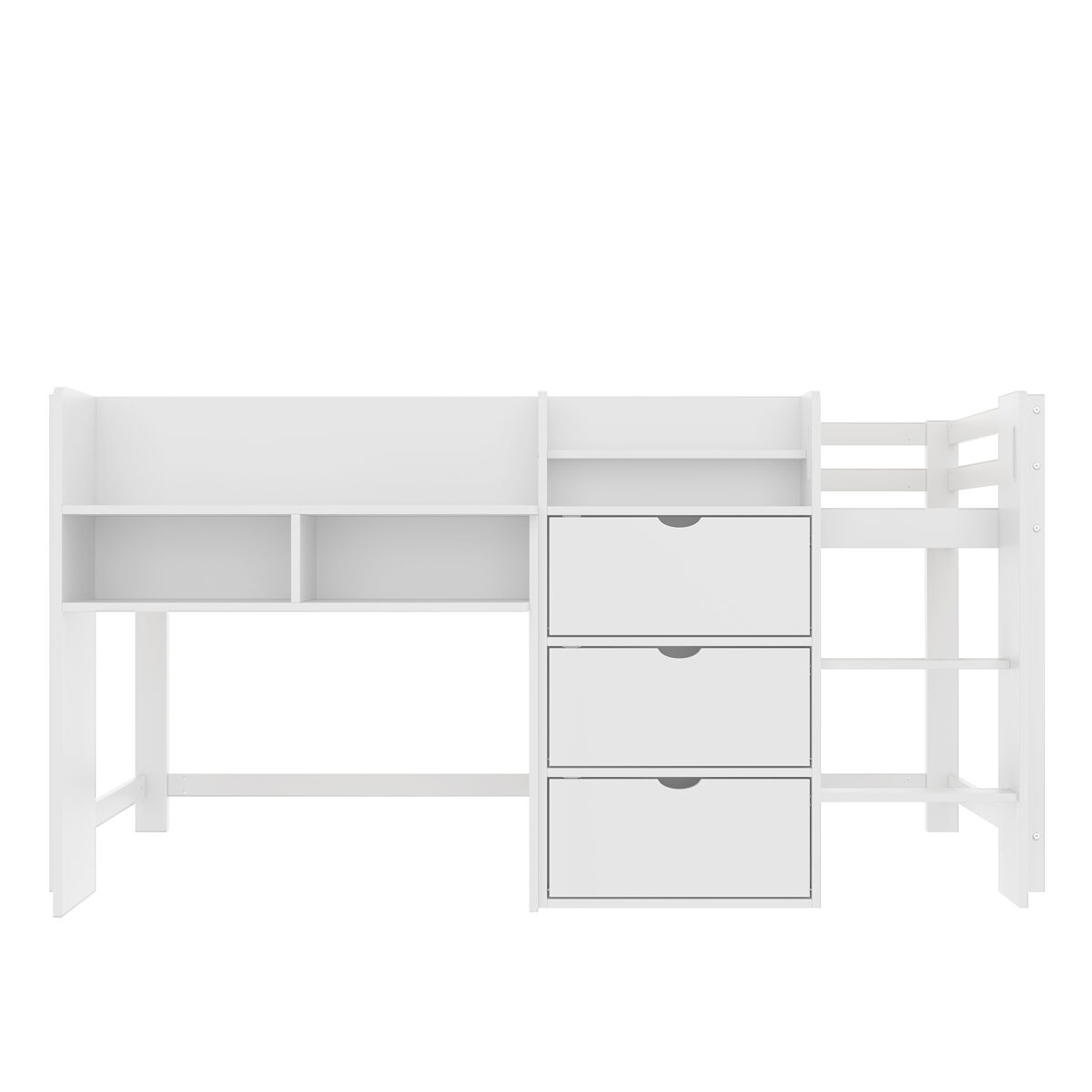 Cama semi-alta 90x200 cm - casa, vários compartimentos de arrumação, área de entretenimento, branca