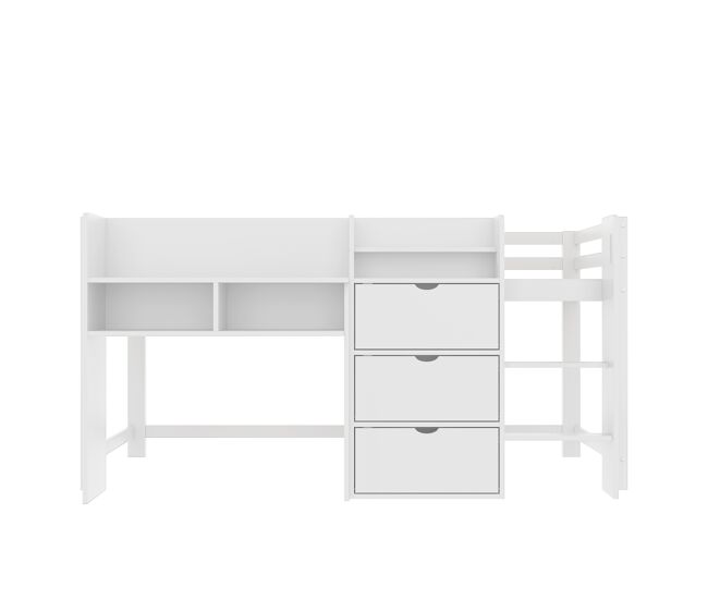 Cama semi-alta 90x200 cm - casa, vários compartimentos de arrumação, área de entretenimento, branca