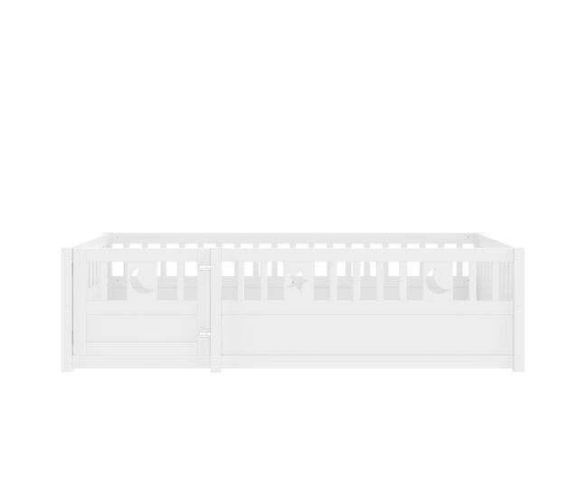Cama infantil 90x190 cm - com grades, decoração de estrelas e lua - branco