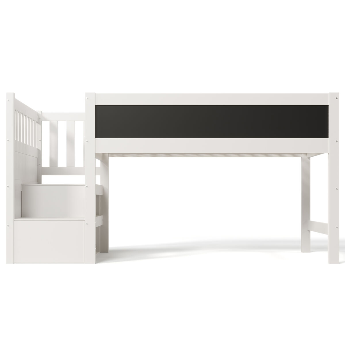 Cama alta infantil 90x200 cm - com quadro, arrumação e proteção contra quedas - branca