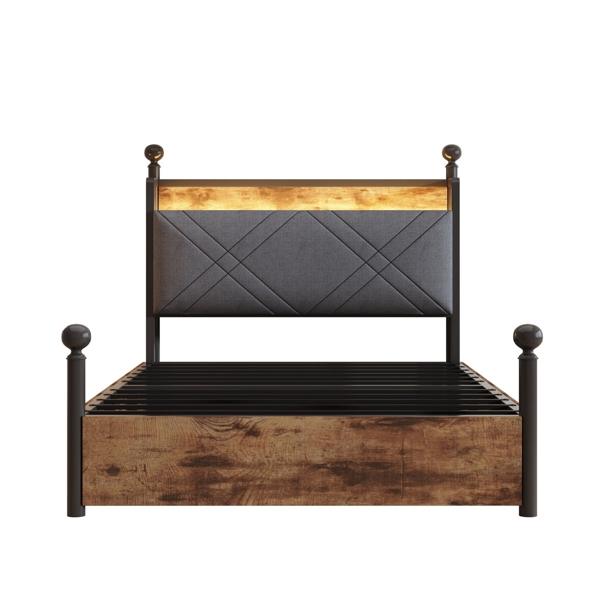 Cama multifuncional 90x190 - com arrumação, duas gavetas, duas portas usb/type-c - preto