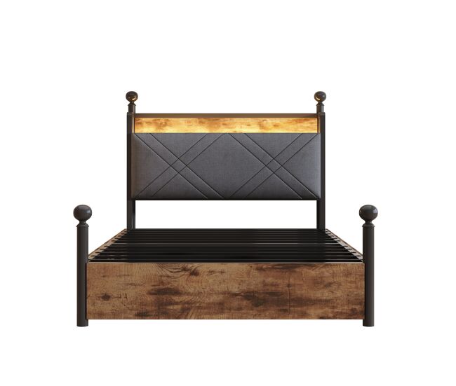 Cama multifuncional 90x190 - com arrumação, duas gavetas, duas portas usb/type-c - preto