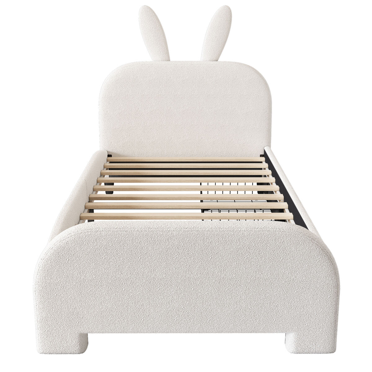Cama plana 90x200 cm - acolchoada, resistente à lã de ovelha, em forma de coelho, 2 gavetas - blanche