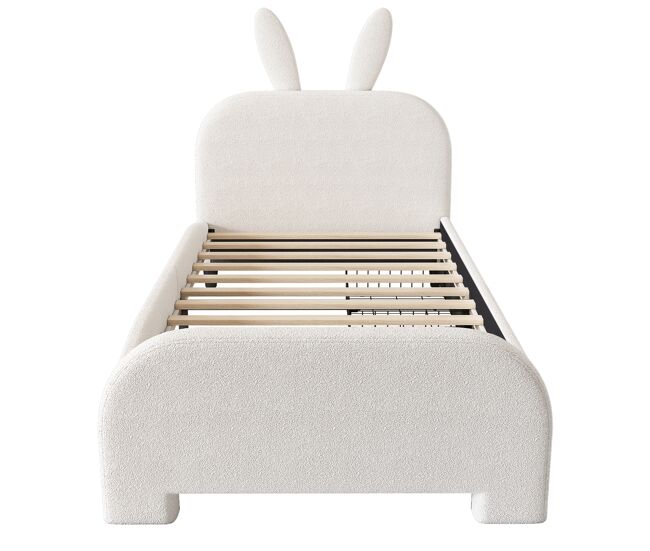 Cama plana 90x200 cm - acolchoada, resistente à lã de ovelha, em forma de coelho, 2 gavetas - blanche