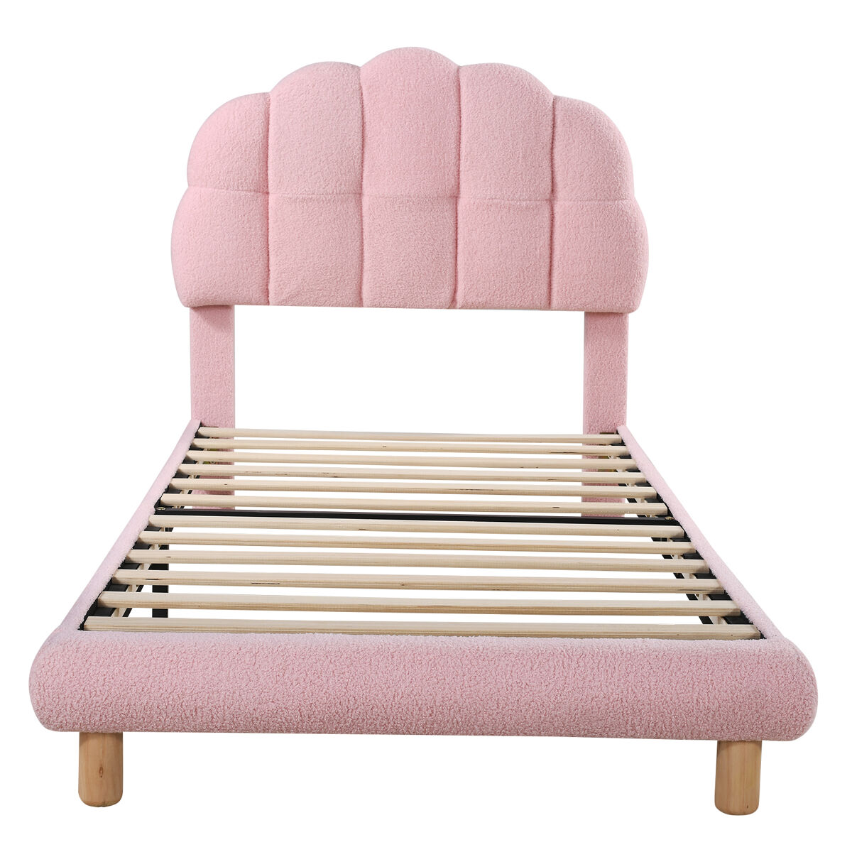 Cama individual 90x200 cm - cama infantil, cama juvenil, cama estofada, com estrado de ripas de madeira - rosa