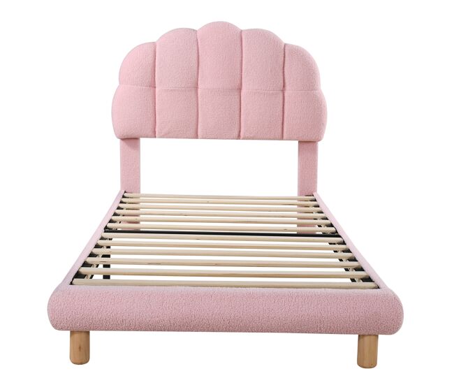 Cama individual 90x200 cm - cama infantil, cama juvenil, cama estofada, com estrado de ripas de madeira - rosa