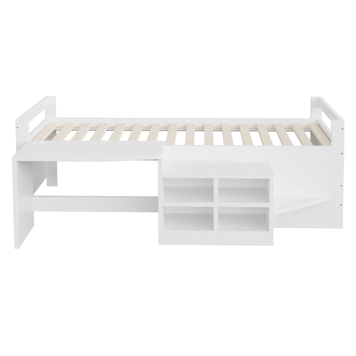 Cama infantil 90x200 cm - com arrumação, secretária com tomadas, cama individual, madeira, branca