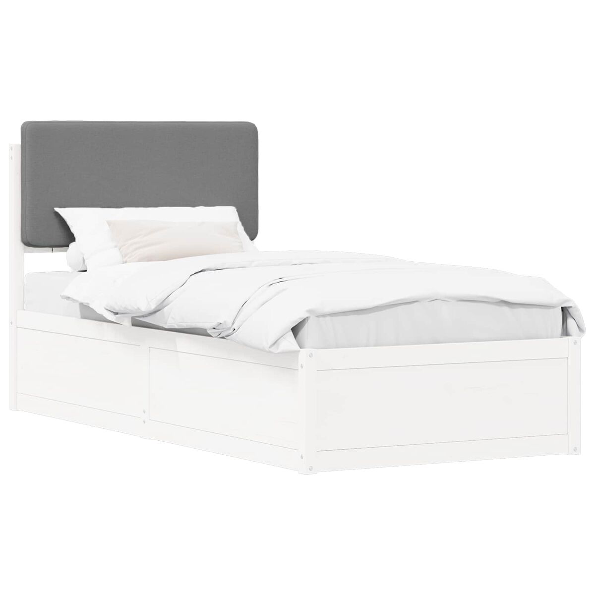Estrutura de cama de solteiro simple com cabeceira estofada cinzento-claro