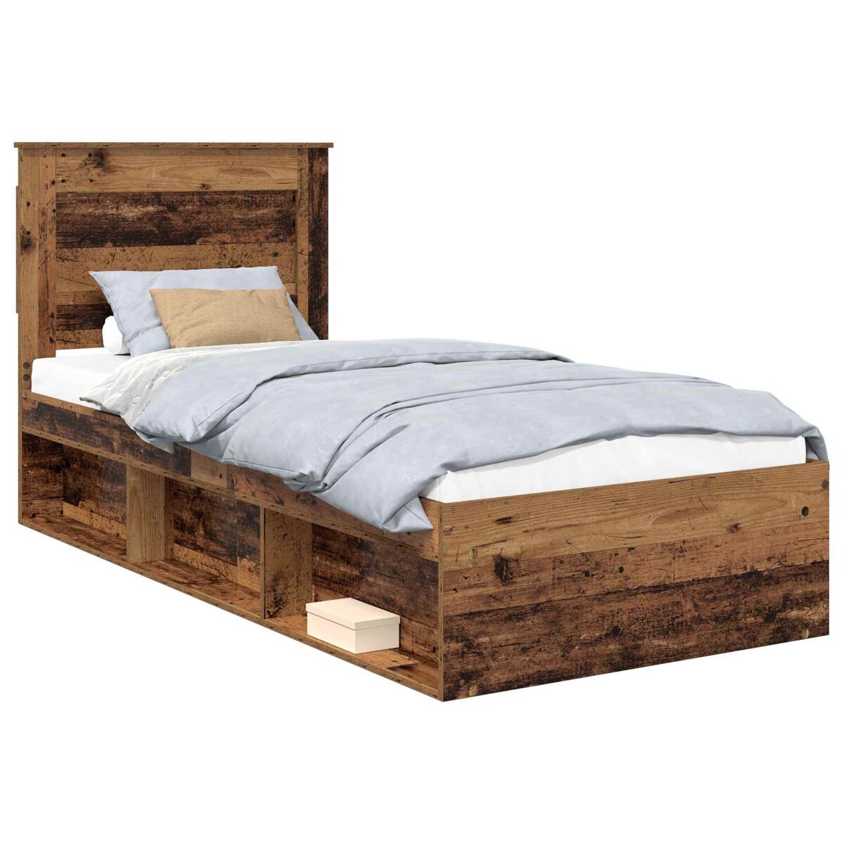 Estrutura de cama de solteiro para adultos com cabeceira madeira antiga 90 x 200 cm