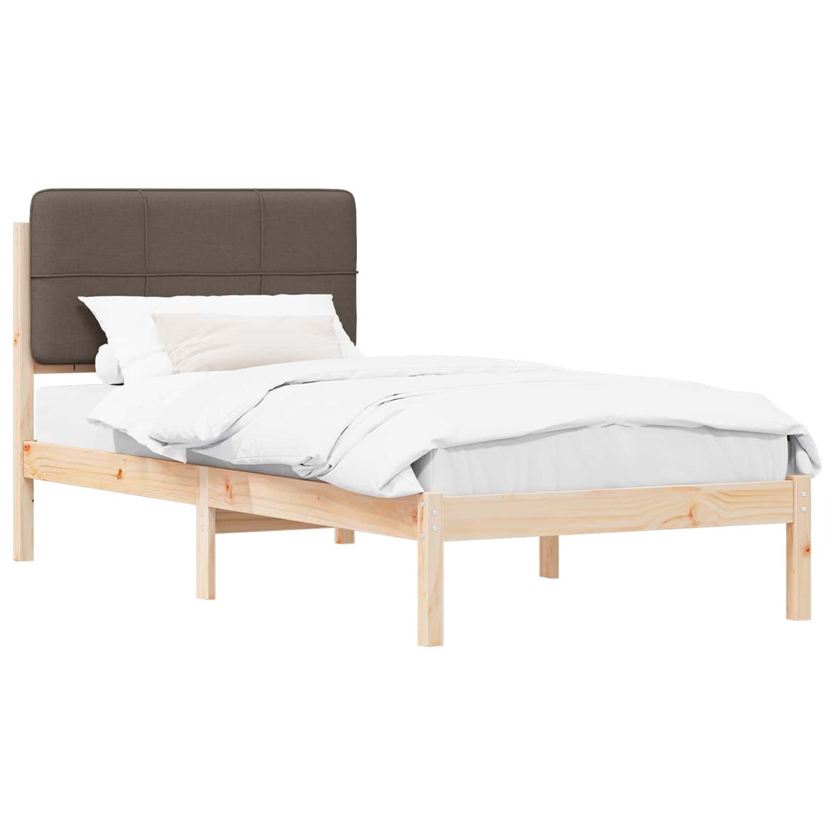 Estrutura de cama de solteiro design com cabeceira estofada cinzento-acastanhado